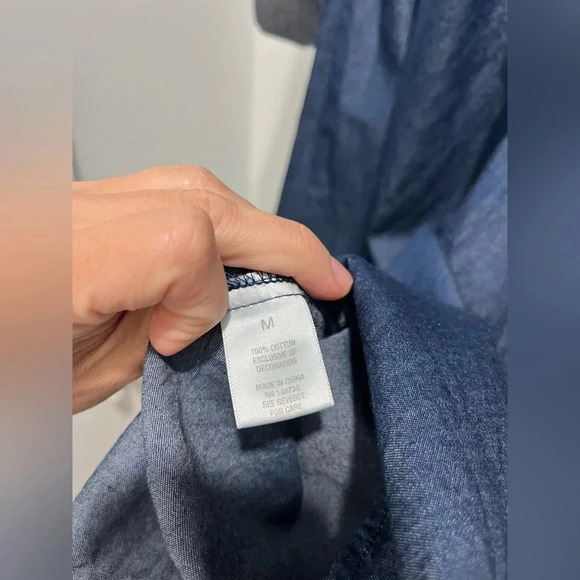 Westport 1962 Chambray Denim Blue Dress Long Sleeve Quarter Button Medium - Picture 8 of 9